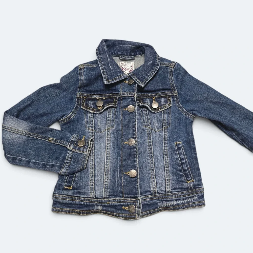 Girls Denim Jacket Medium Wash Studded Trucker Size M 7/8
